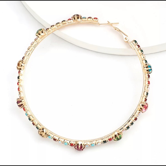 🔥Last One- 70mm Colorful Rhinestone Hoop Earrings - Picture 6 of 6